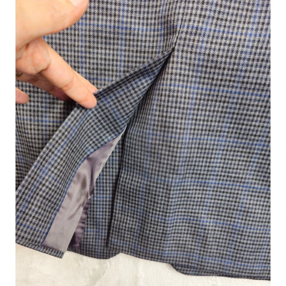 Ralph Lauren Blazer 42R Houndstooth Windowpane Plaid‎ Gray Blue Wool Silk Blend